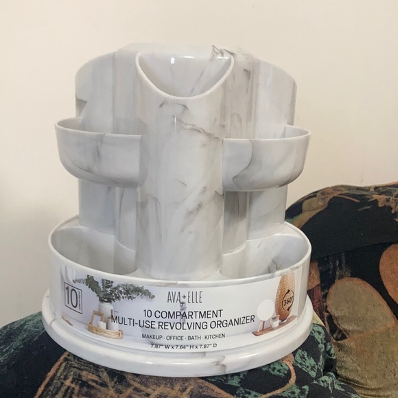 Relisted 10 compartment multi use revolving organizer faux marble look - Picture 3 of 12